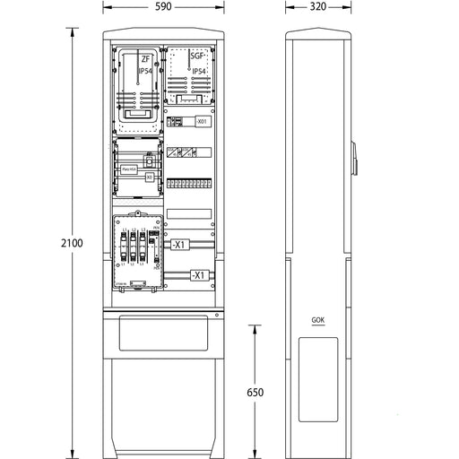 uesa - Zähler-Komplettschrank Straßenbeleuchtungssäule SB-S-4G-TSG N-ERGIE 2100x590x320mm