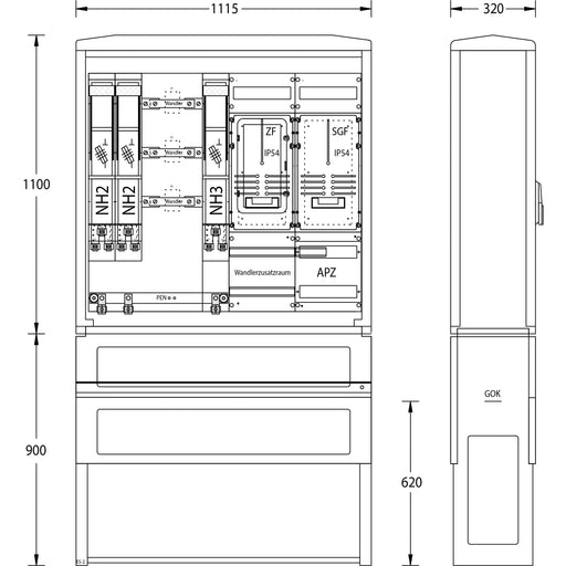 uesa - Zähler-Komplettschrank Wandlermessung WM-400 A N-ERGIE 1100x1115x320mm
