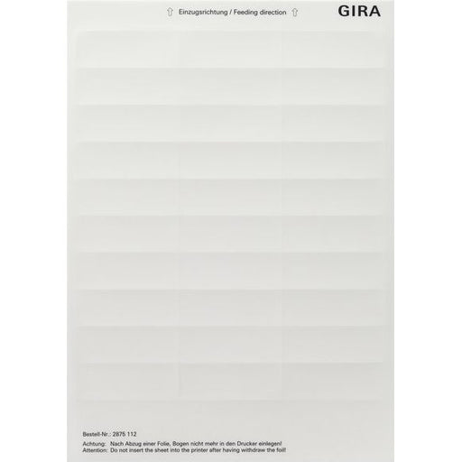 Gira - Bezeichnungsmaterial für Installationsschalterprogramme Beschriftungsbogen 2875112 23,7x66,3