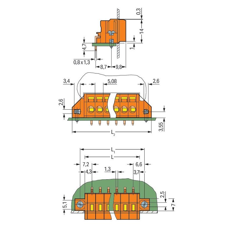 WAGO - Leiterplattensteckverbinder Leiterplattenklemme 231-635/017-000 2,5mm² − 50 Stück