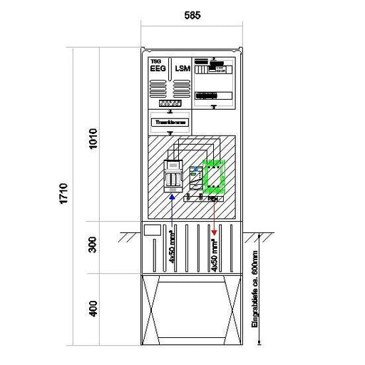 GSAB Elektrotechnik - Anschlussschrank Anschlußsäule bis 55kW 58S1700-AR01-55kW3 3pol.1710x580x280mm