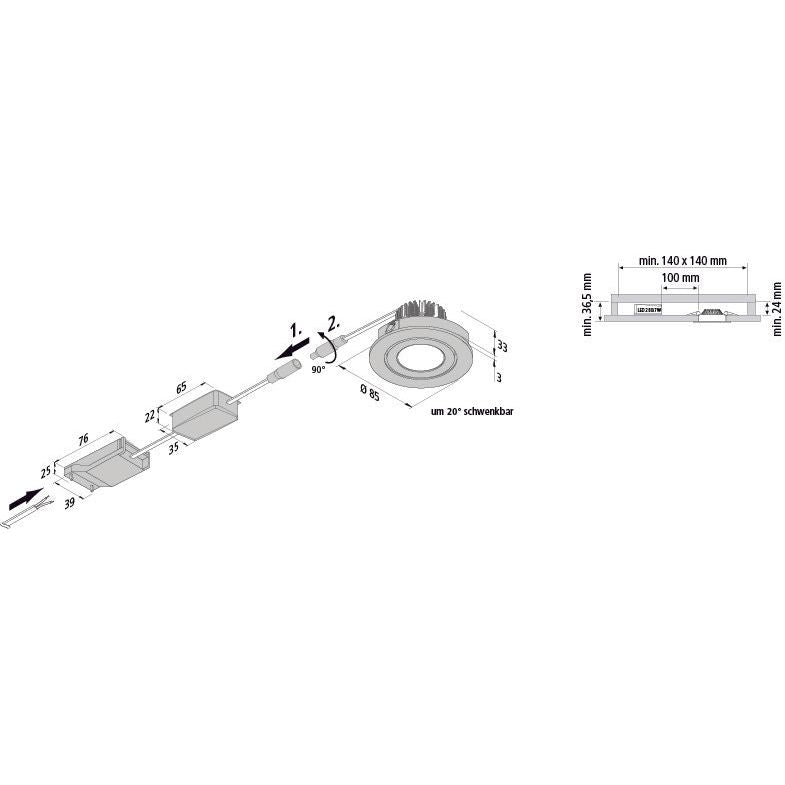 Hera - Downlight/Strahler/Flutlicht LED-Einbauleuchten-Set 20203356002 chrom-matt