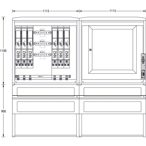 uesa - Zähler-Komplettschrank Wandlermessung WMZWS630A800-800D1Bw 1100x1115+1115x320mm