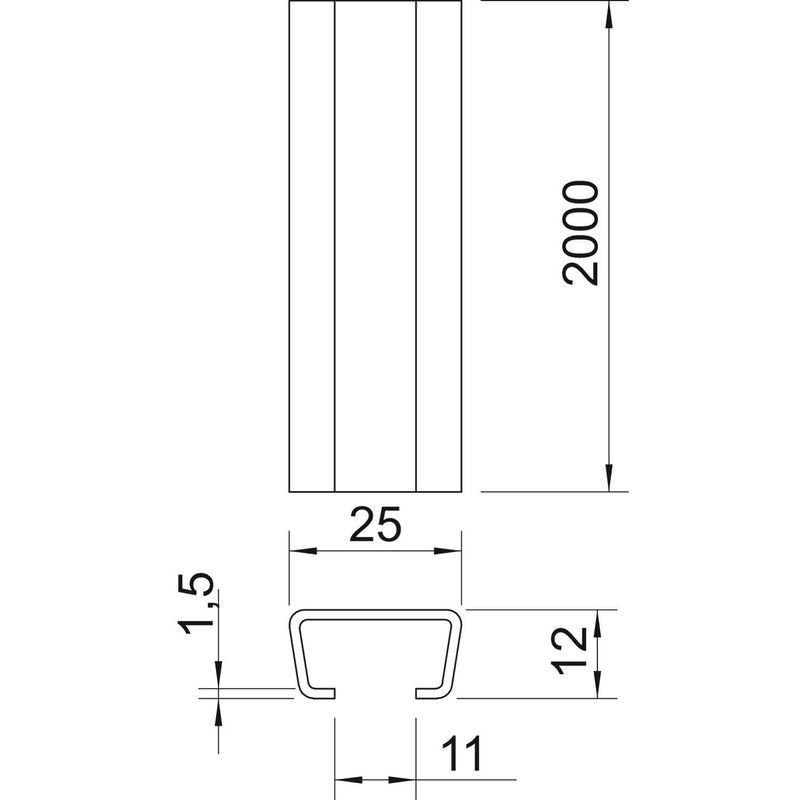 OBO Bettermann - Stiel/Profilschiene Profilschiene ungelocht CL2512UP2000FT Schlitzweite 11mm − 2 Meter