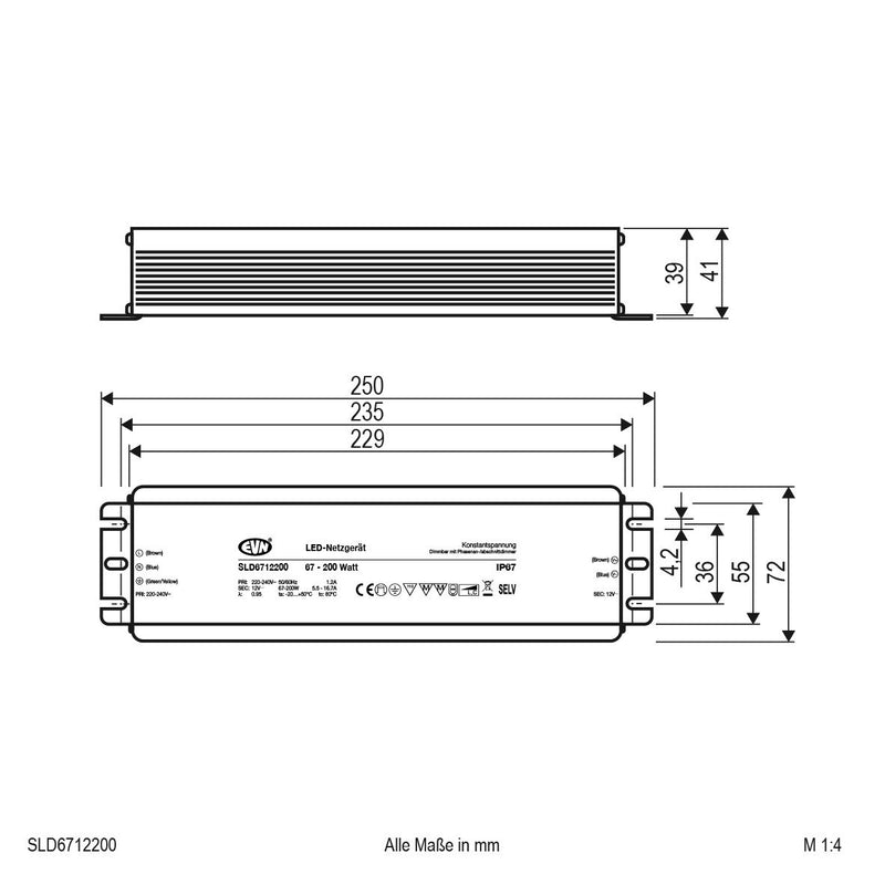 EVN Lichttechnik - LED-Betriebsgerät LED-Netzgerät SLD6712200 12V/DC 67-200W IP67