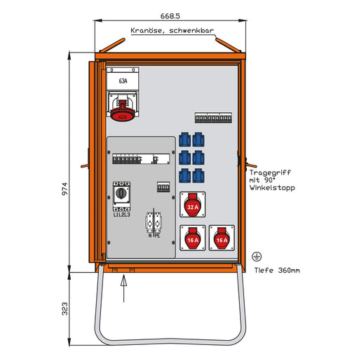 Walther Werke - Baustromverteiler Verteilerschrank WV0363R1-K50 55kVA, 10 LS