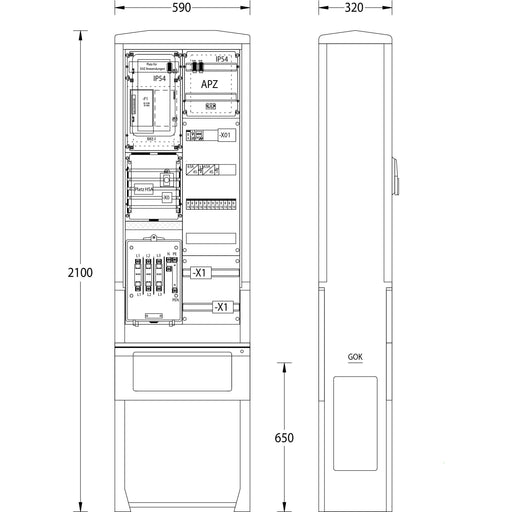 uesa - Zähler-Komplettschrank Straßenbeleuchtungssäule SB-S-4G Vattenfall 2100x590x320mm