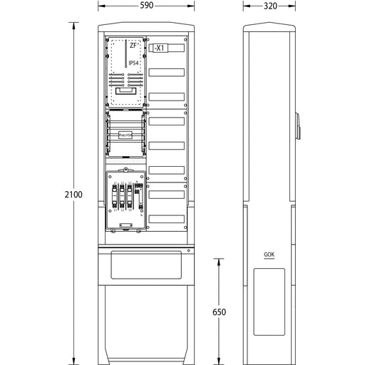 uesa - Zähler-Komplettschrank Zähleranschlußsäule ZAS-S-1-1VF TEN 2100x590x320mm