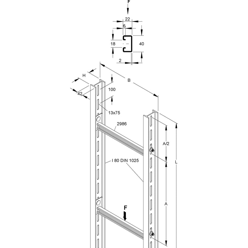 Niedax - Kabelleiter Steigetrasse STIC 86/903 80x980x6000mm − 6 Meter