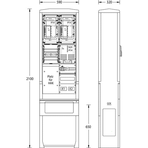 uesa - Zähler-Komplettschrank Zähleranschlußsäule ZAS-S-2-TSG We.Weser 2100x590x320mm