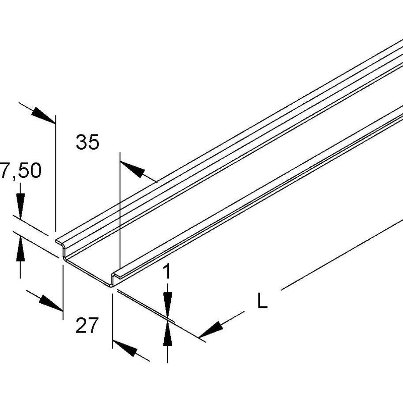 Niedax - Tragschiene Hut-Profil 2933/2 VO 35x7,5x2000mm − 2 Meter