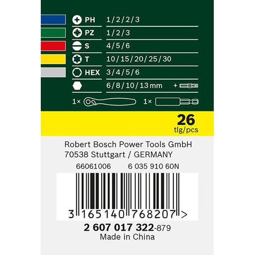 Bosch - Werkzeugset Schrauberbit- und 2607017322 Ratschen-Set