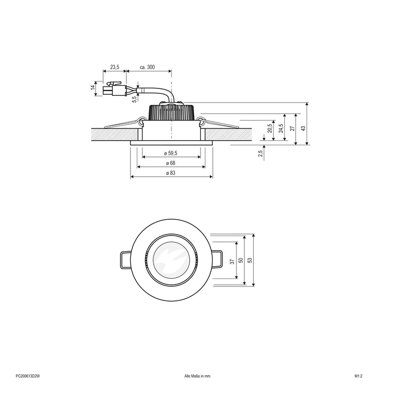 EVN Lichttechnik - Downlight/Strahler/Flutlicht P-LED Deckeneinbauleuchte PC200613D2W 350mA 3000K-2000K