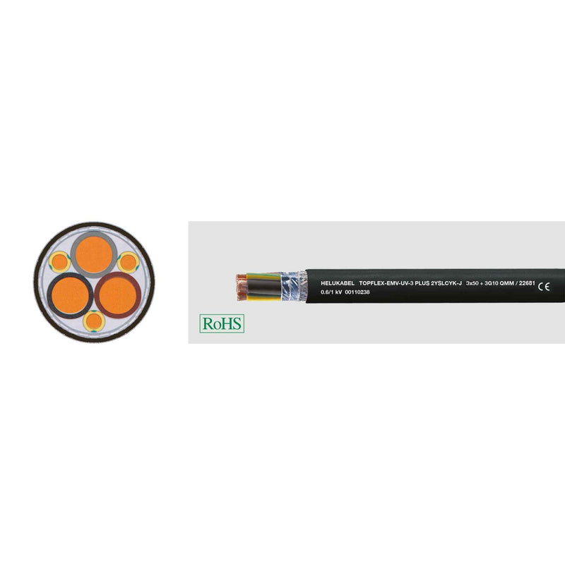 Klimaprime - Energiekabel < 1 kV, für ortsveränderlichen Einsatz HEL TOPFLEX-EMV-UV-3PLUS 3 TOPFLEX-UV 3x 95 X 95 Motor,Servo,Geb