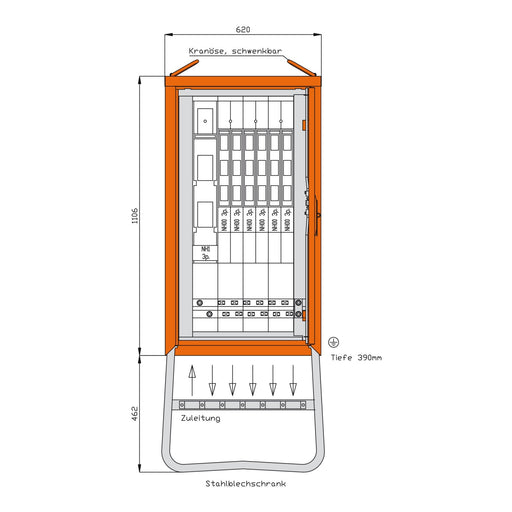 Walther Werke - Baustromverteiler Gruppenverteilerschrank WGV0076 173kVA, 6 NH-Abgänge