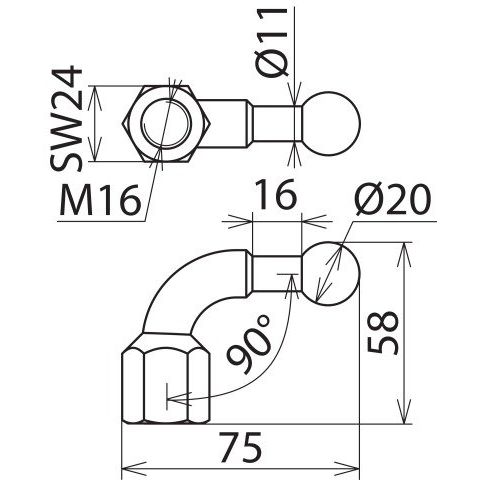 DEHN - Festpunkt für EuK-Vorrichtung Kugelfestpunkt KFP 20 W90 M16 D 20mm 90Grad abgew