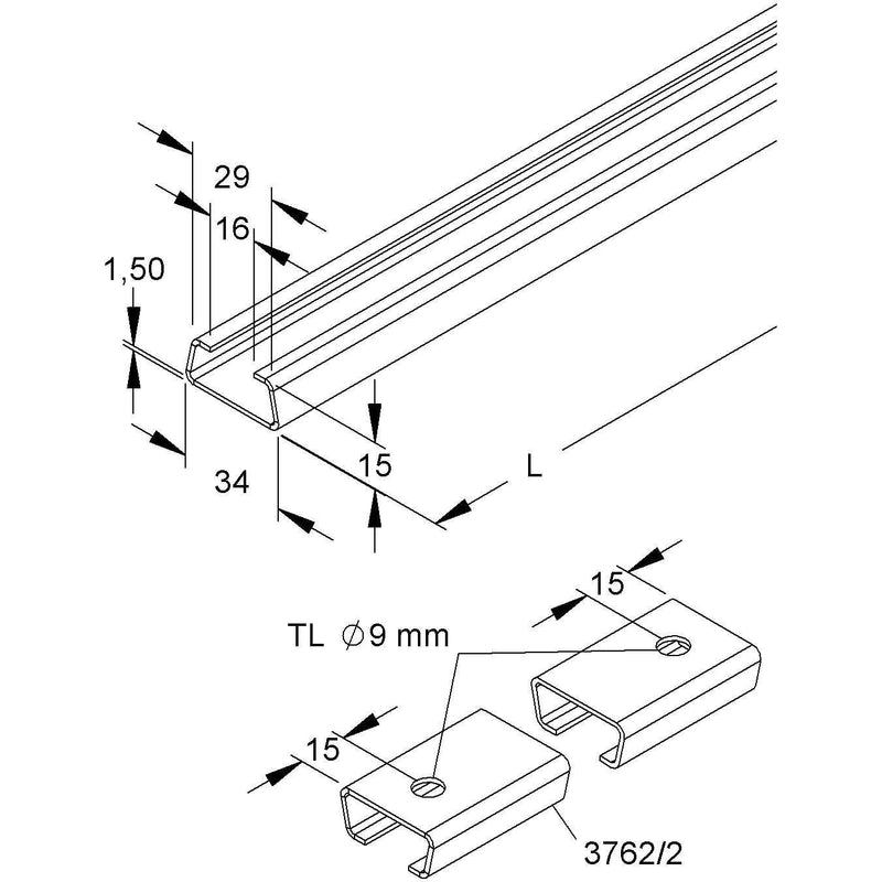 HKL - Stiel/Profilschiene Profilschiene 2762/2 2m lang − 20 Meter