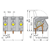 WAGO - Leiterplattenklemme Hebel 2706-311 6mm²,grau − 5 Stück