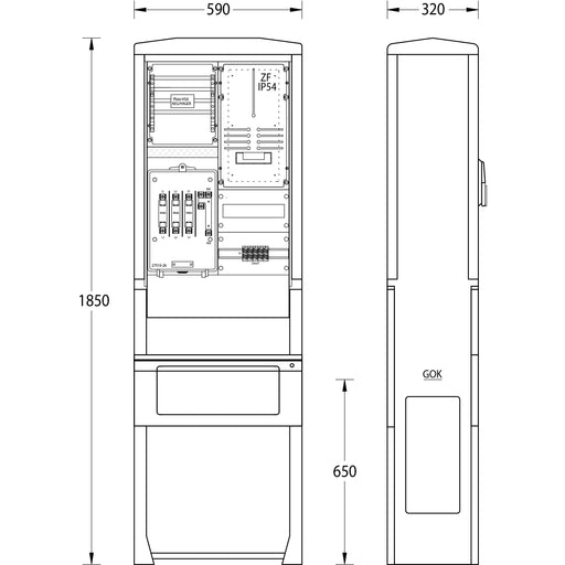 uesa - Zähler-Komplettschrank Zähleranschlusssäule ZAS-1-S SW Heidelbe. 1850x590x320mm