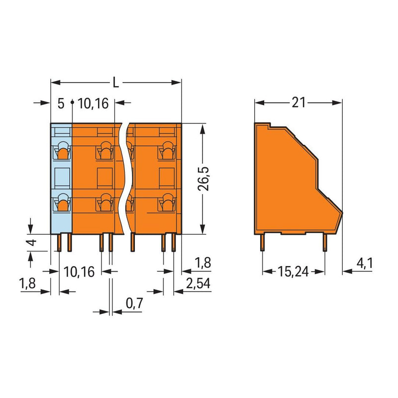 WAGO - Leiterplattenklemme DoppelstockLeiterplattenk. 736-858 2,5mm² − 21 Stück