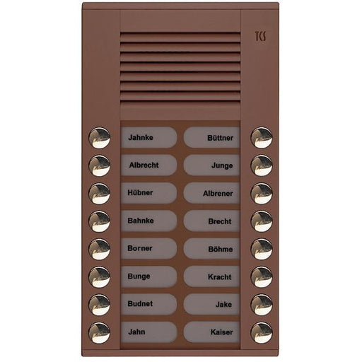 TCS Tür Control - Türstation für Türkommunikation Audioaußenstation 2-reihig PES16-EB/04 16 Tasten AP bronze