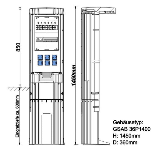 GSAB Elektrotechnik - Anschlussschrank Poller 36P1400MFP6S rund mit Sockel