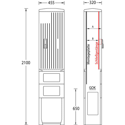 uesa - Gehäuse/Schaltschrank (leer) Leersäule IP44 A060-M-2100 2100x455x320
