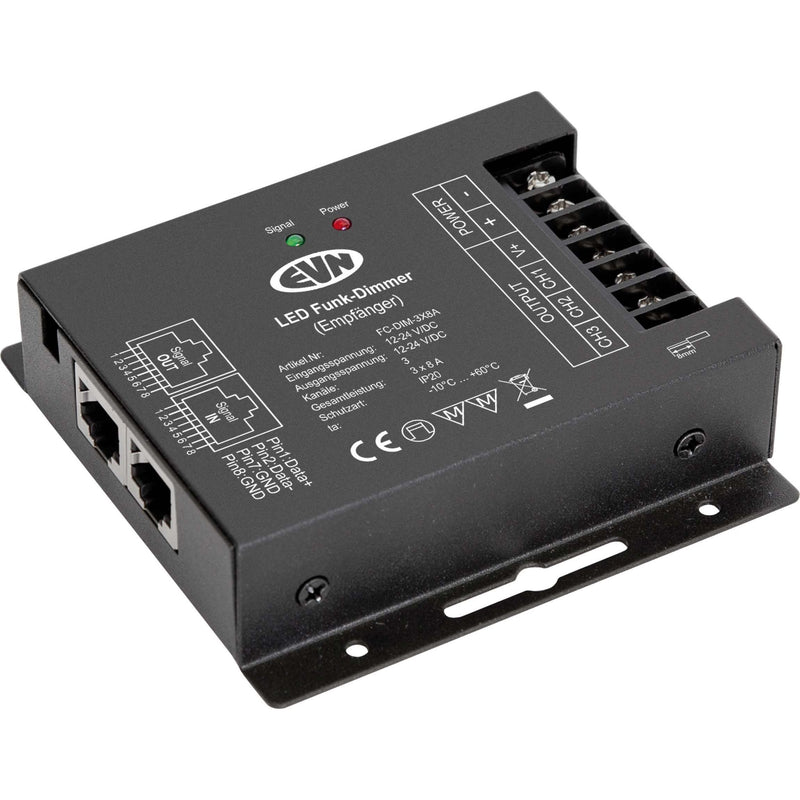 EVN Lichttechnik - Steuergerät für Leuchten Funk-Dimmer-Controller FCDIM3X8A 12/24V-3x8A IP20