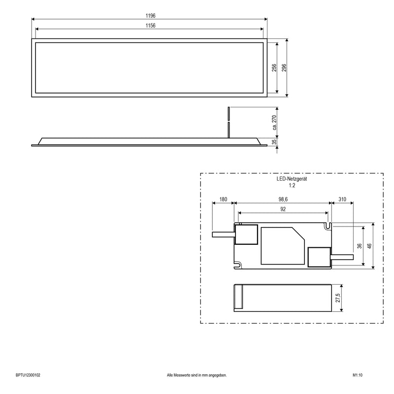 EVN Lichttechnik - Decken-/Wandleuchte LED-Einbaupanel BPTU12300102
