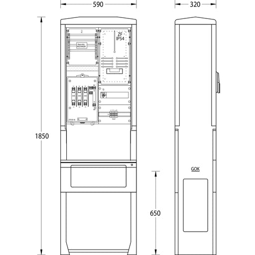 uesa - Zähler-Komplettschrank Zähleranschlusssäule ZASS1S Rhönen.Fulda 1850x590x320mm