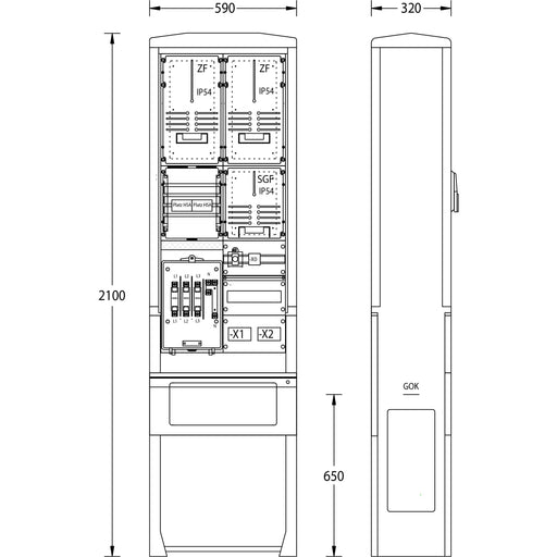 uesa - Zähler-Komplettschrank Zähleranschlusssäule ZASS2TSG Thü.Energie 2100x590x320mm