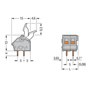 WAGO - Leiterplattenklemme 256-402/333-000 Drücker,2,5 mm²,grau − 100 Stück