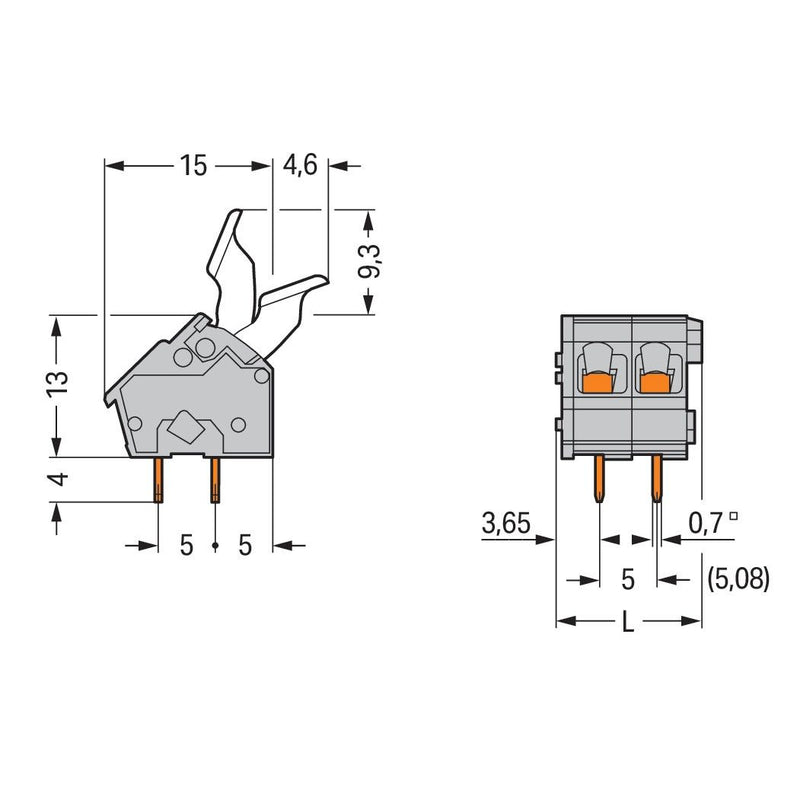 WAGO - Leiterplattenklemme 256-402/333-000 Drücker,2,5 mm²,grau − 100 Stück