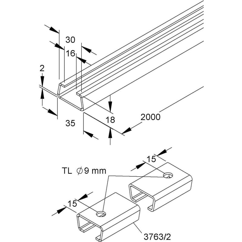 HKL - Stiel/Profilschiene Profilschiene 2763/2 2m lang − 20 Meter