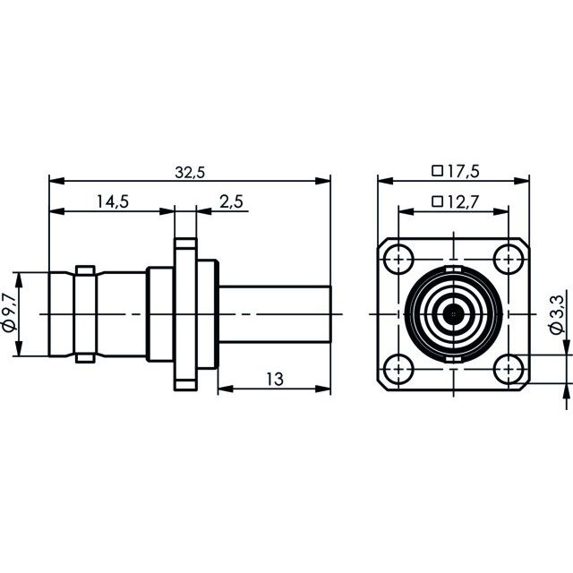 Telegärtner - Koax-Steckverbinder BNC-Kabelbuchse 100023380 50Ohm m.Flansch − 5 Stück