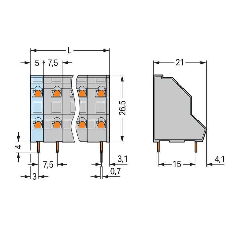 WAGO - Leiterplattenklemme DoppelstockLeiterplattenk. 736-506 2,5mm² − 42 Stück