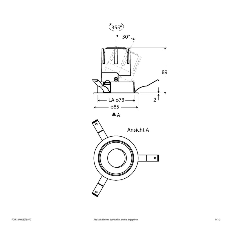 EVN Lichttechnik - Downlight/Strahler/Flutlicht LED-Einbauleuchte modular F01R14AM0627L55D Konfigurationstype