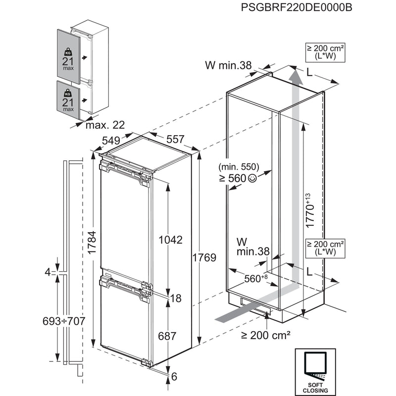 Electrolux AEG - Kühl-/Gefrierkombination EB-Kühl/Gefrierkombi OSC7C181DC Ecoline,Festtür