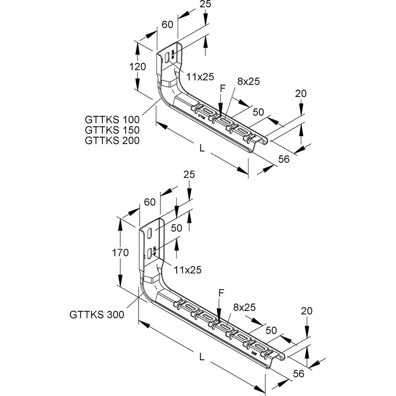 Niedax - Ausleger für Kabeltragsystem Hängestiel u. Wandausleger GTTKS 150 E4 120x215mm 1,08kN