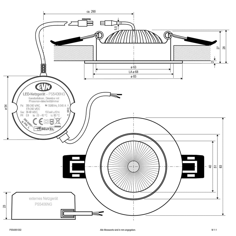 EVN Lichttechnik - Downlight/Strahler/Flutlicht LED-Deckenleuchte PS54061302 schwenkbar