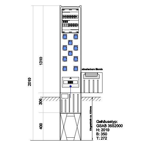GSAB Elektrotechnik - Anschlussschrank Festplatzverteiler 35S20FP10CE16 HxBxT:2010x350x280