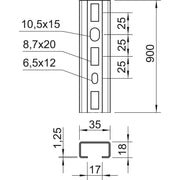 OBO Bettermann - Stiel/Profilschiene Profilschiene CML3518P0900FT gelocht, SW 16,5mm − 10 Stück