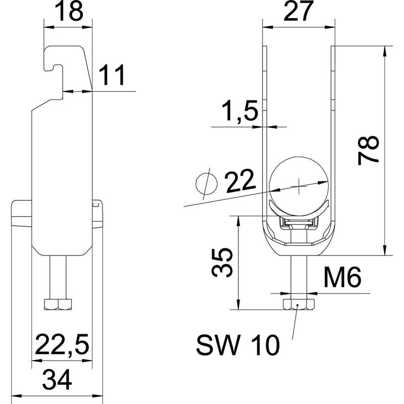 OBO Bettermann - Bügelschelle BS-U2-K-22 FT 6-22mm − 50 Stück