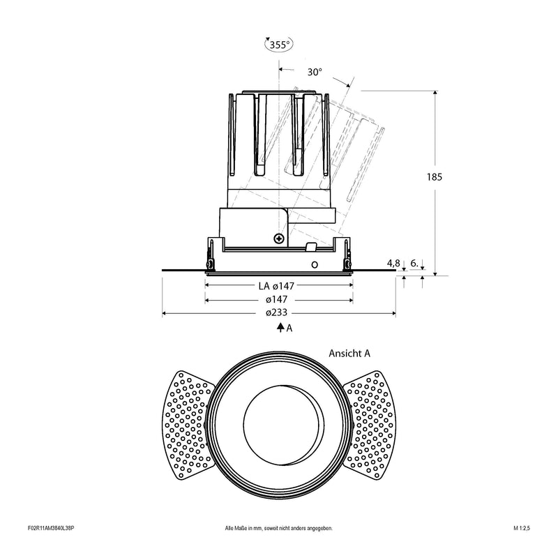 EVN Lichttechnik - Downlight/Strahler/Flutlicht LED-Einbauleuchte modular F02R11AM3840L38P Konfigurationstype