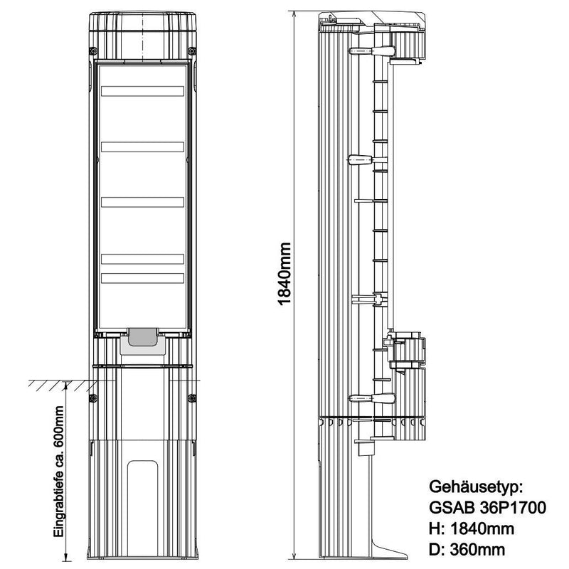 GSAB Elektrotechnik - Anschlussschrank Poller 36P1700K5FP rund mit Sockel