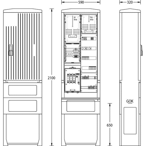 uesa - Zähler-Komplettschrank Straßenbeleuchtungssäule SBS4GTSG Thü.Energie 2100x590x320mm