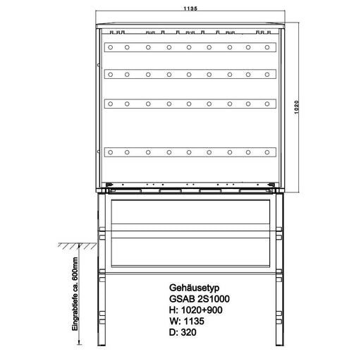 GSAB Elektrotechnik - Anschlussschrank Normkabelverteilerschrank 2S1000KPIMC HxBxT:1000x1135x320