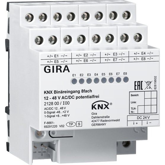 Gira - Bussystem-Binäreingang Binäreingang 8f. 212800 KNX 12-8V AC/DC