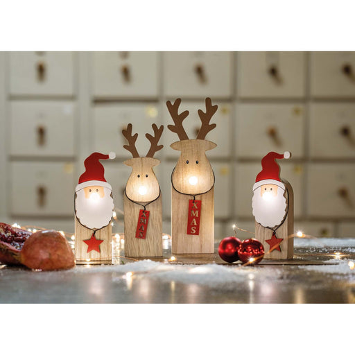 Hellum - Festbeleuchtung LED-Holz-Weihnachtsmann 524673 batteriebetrieben