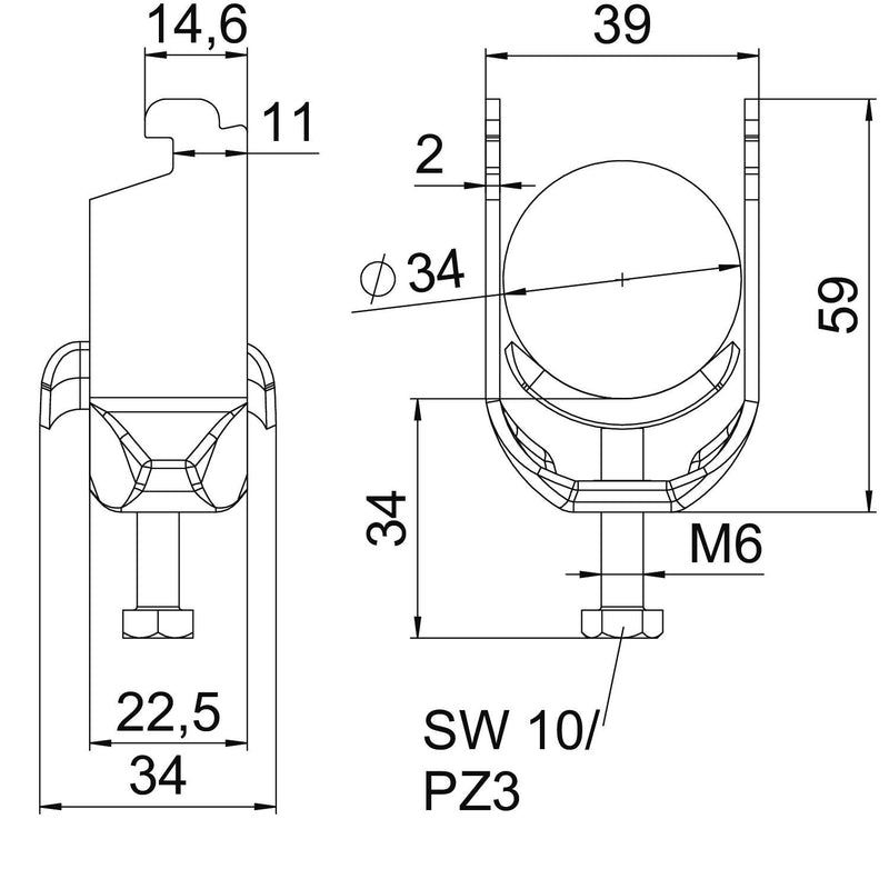 OBO Bettermann - Bügelschelle BS-N1-M-34 A2 28-34mm − 25 Stück